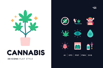 30 Icons Cannabis Flat Style