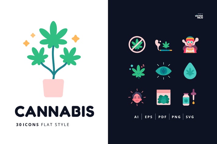 30 Icons Cannabis Flat Style