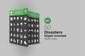 50 Disasters Glyph Inverted Icons