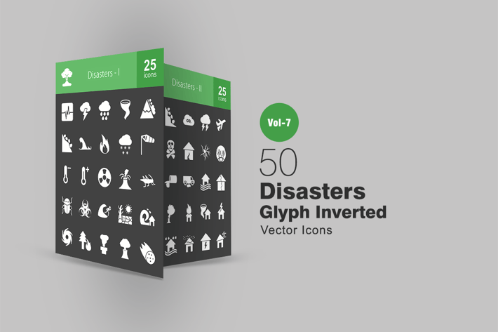 50 Disasters Glyph Inverted Icons