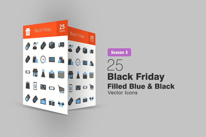25 Black Friday Filled Blue & Black Icons