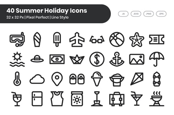 40 Summer Holiday Icons - Line