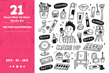 Kawaii Make Up Artist Doodle Set