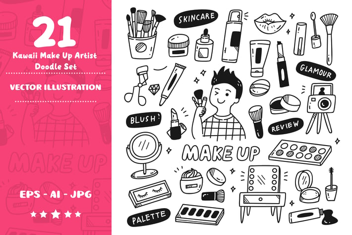Kawaii Make Up Artist Doodle Set