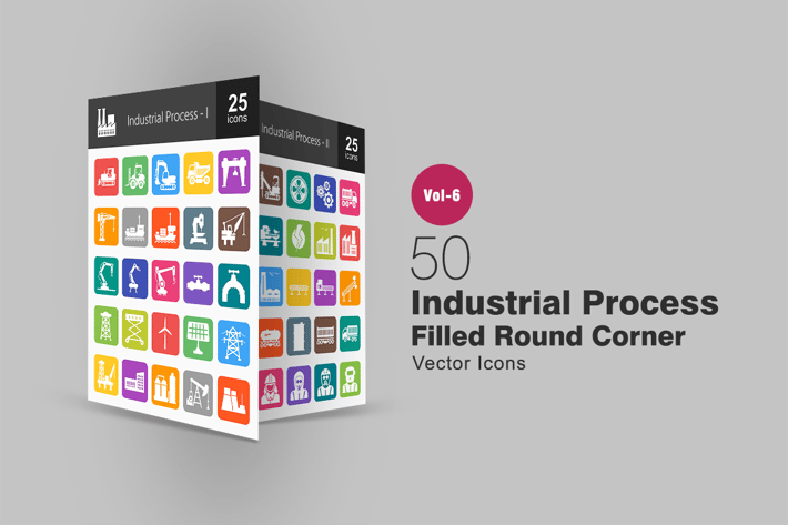 50 Industrial Process Filled Round Corner Icons