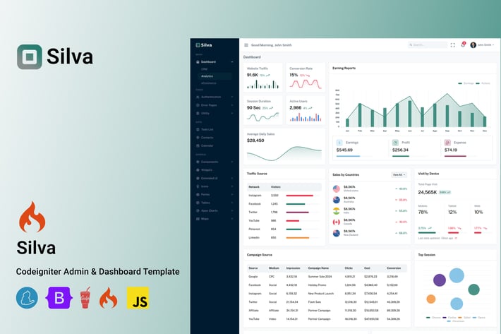 Silva - CodeIgniter Admin Dashboard Template