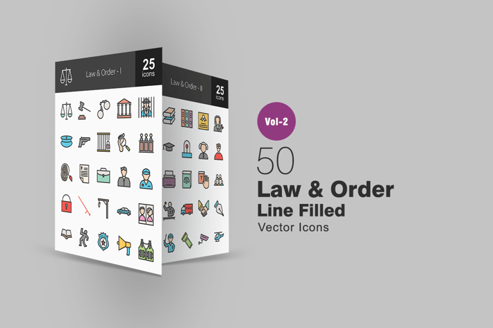 50 Law & Order Line Filled Icons
