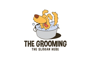 Cartoon Dog Grooming Service Mascot Logo