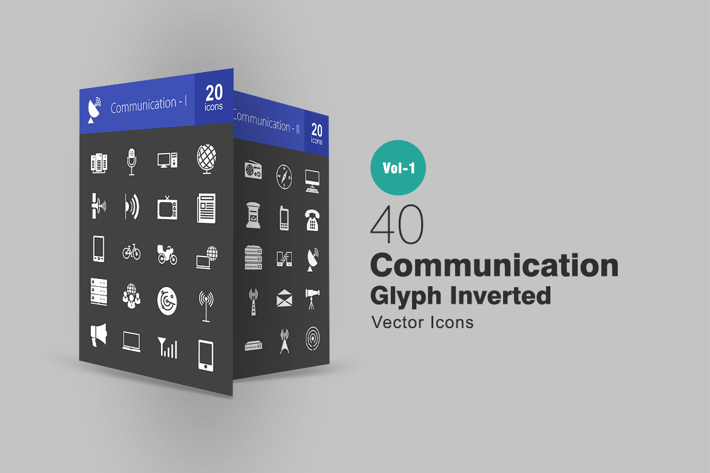 40 Communication Glyph Inverted Icons