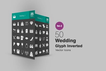 50 Wedding Glyph Inverted Icons