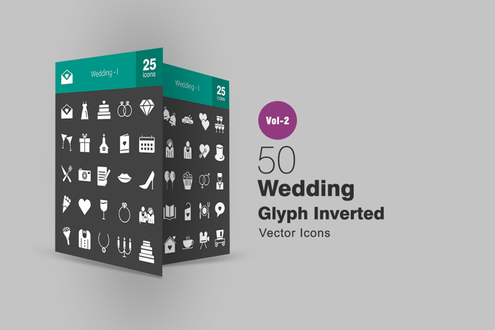50 Wedding Glyph Inverted Icons