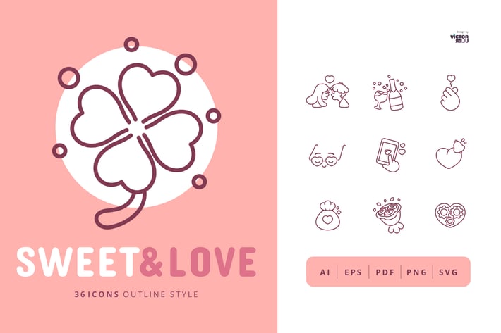 36 Sweet&Love Icons Outline Style