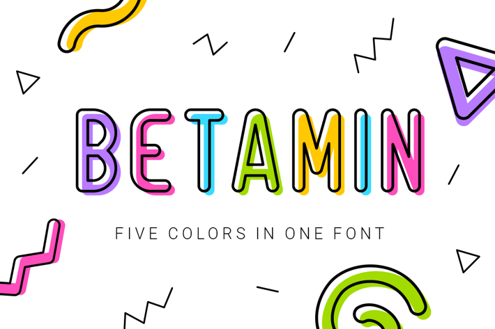 Betamin|colorful sans-serif font