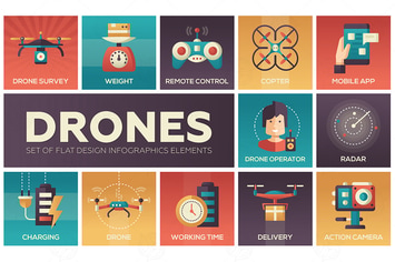 Drones - set of flat design infographics elements
