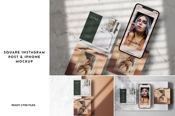3 Psd Square Instagram Post & iPhone Mockup