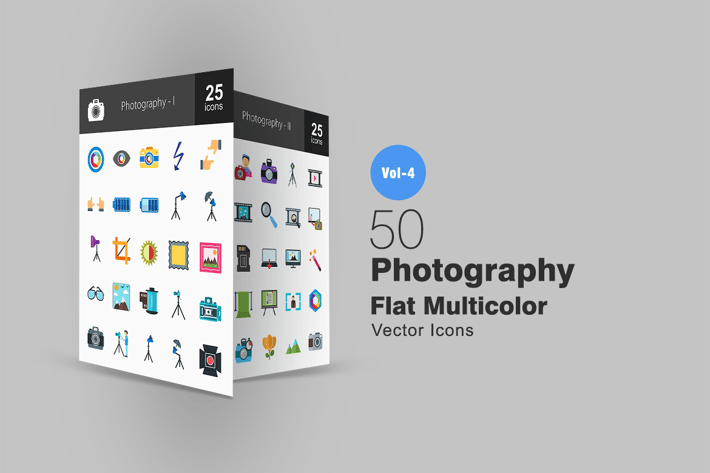 50 Photography Flat Multicolor Icons