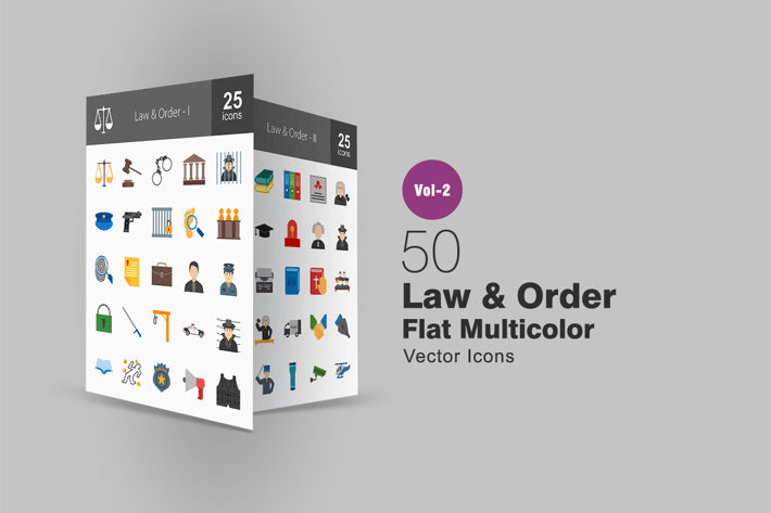 50 Law & Order Flat Multicolor Icons