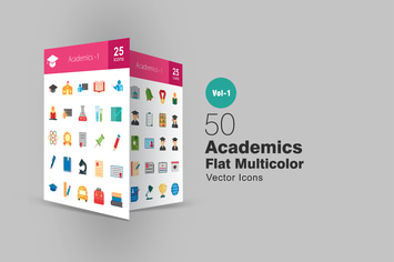 50 Academics Flat Multicolor Icons