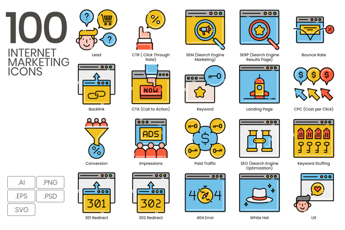 100 Internet Marketing Icons