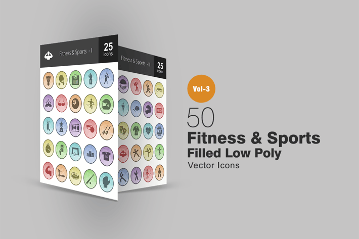 50 Fitness & Sports Filled Low Poly Icons