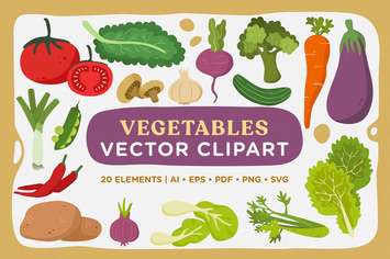 Cute Iconic Fresh Vegetables Vector Clipart Pack