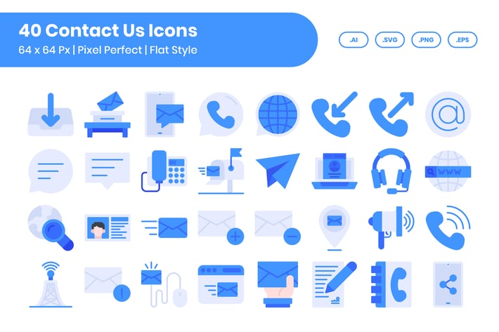 40 Contact Us Icons Set - Flat