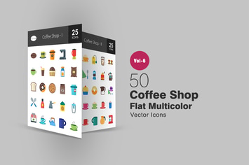 50 Coffee Shop Flat Multicolor Icons