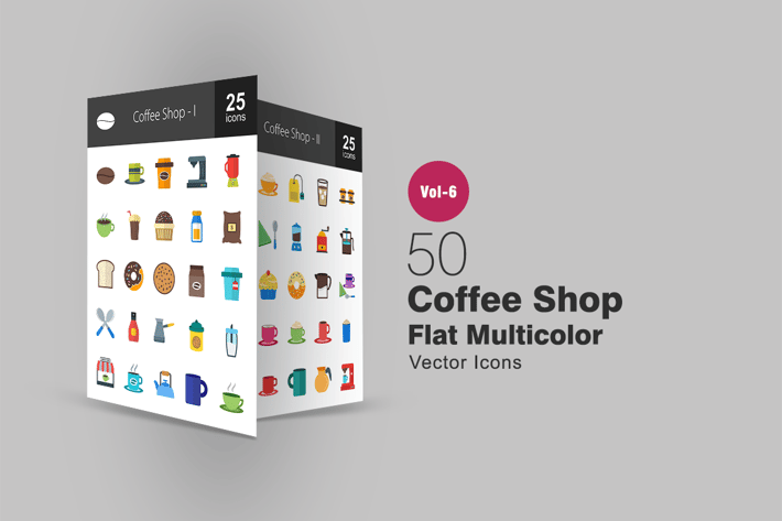 50 Coffee Shop Flat Multicolor Icons
