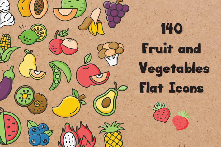 Fruits and Vegetables Flat Icons