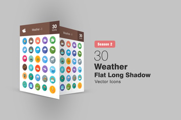 30 Weather Flat Long Shadow Icons Season II