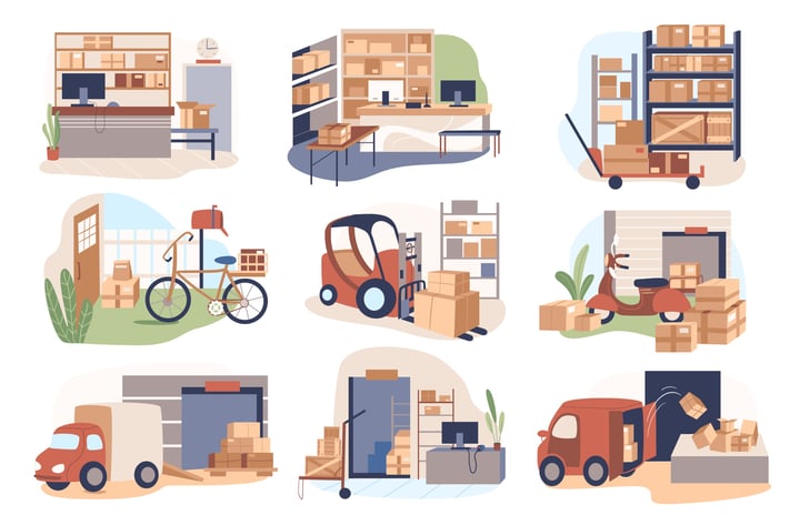 Warehouse And Delivery Set Isolated Elements
