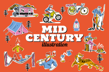 Mid Century Camping Illustration Set
