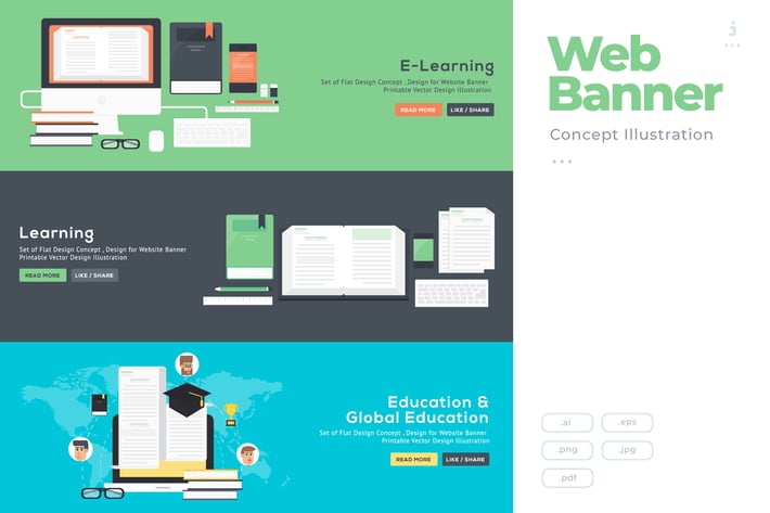 Flat Design Banner Concept for E-Learning