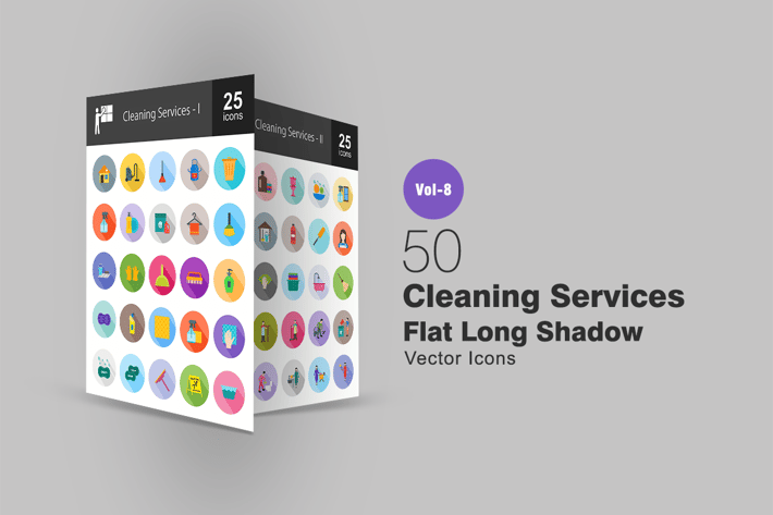 50 Cleaning Services Flat Shadowed Icons
