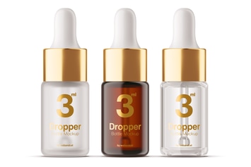 3ml Dropper Bottle Mockup, Amber Frost Clear glass