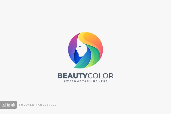 Beauty Girl Head Colorful Logo Template