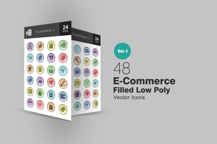 48 Ecommerce Filled Low Poly Icons