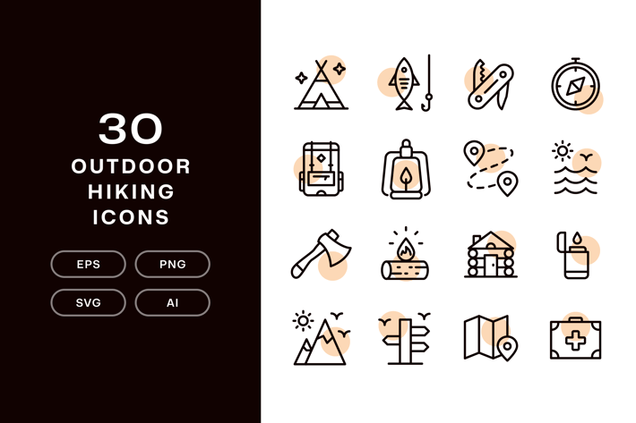 30 Hiking Outdoors Icons