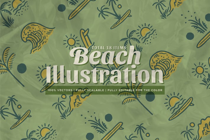 Beach Illustration - Vintage Style - TW