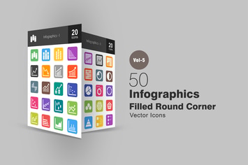 40 Infographics Flat Round Corner Icons