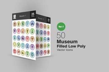 50 Museum Filled Low Poly Icons