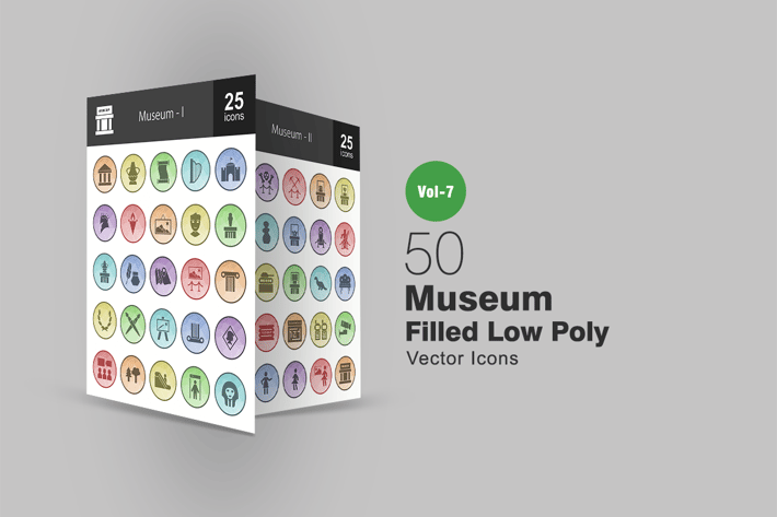 50 Museum Filled Low Poly Icons
