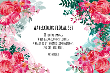 Watercolor Vintage Flowers Ranunculus and lilacs