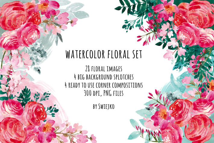 Watercolor Vintage Flowers Ranunculus and lilacs