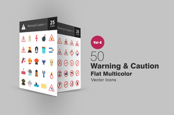 50 Warning & Caution Flat Multicolor Icons