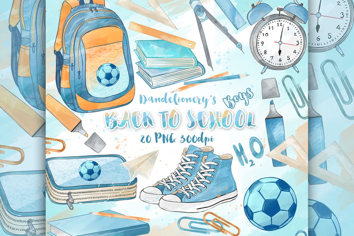 Back to School Boys digital cliparts
