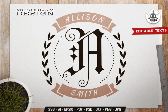 Name Monogram Logo Template With Ribbon