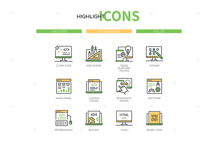 Programming - modern line design style icon set