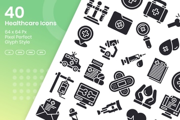 40 Healthcare Icons Set - Glyph