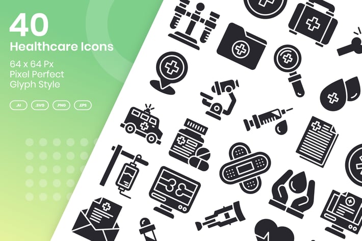 40 Healthcare Icons Set - Glyph